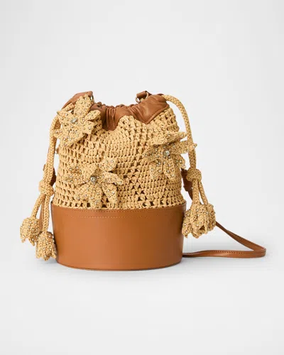 BTB LOS ANGELES DRAWSTRING FLORAL STRAW SHOULDER BAG
