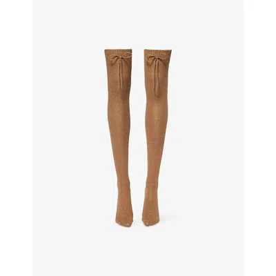 BUCI NYC WOMENS COCOA BOW KNITTED WOOL-BLEND STOCKINGS