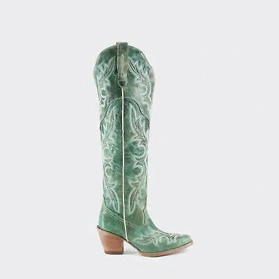 BUCK & BRANA BUCK & BRANA WOMEN'S JULIA LEATHER COWGIRL BOOTS IN TURQUOISE - SIZE 6.5