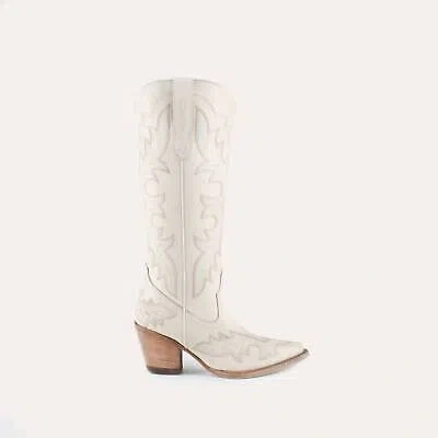BUCK & BRANA BUCK & BRANA WOMEN'S SAMIRA LEATHER COWGIRL BOOTS IN WHITE - SIZE 11