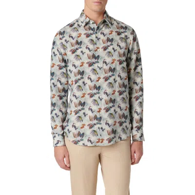 BUGATCHI BUGATCHI JULIAN SHAPED FIT FROND PRINT LINEN BUTTON-UP SHIRT