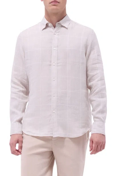 BUGATCHI BUGATCHI JULIAN WINDOWPANE CHECK LINEN & COTTON BUTTON-UP SHIRT