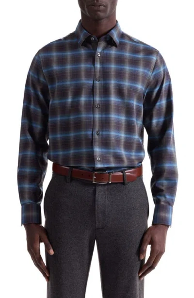 BUGATCHI BUGATCHI KARL SHAPED FIT PLAID COTTON & CASHMERE BUTTON-UP SHIRT