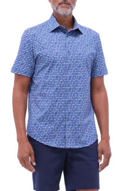 BUGATCHI BUGATCHI MILES OOOHCOTTON® GEO PRINT SHORT SLEEVE BUTTON-UP SHIRT