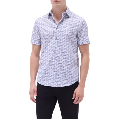 BUGATCHI BUGATCHI MILES OOOHCOTTON® GEOMETRIC PRINT SHORT SLEEVE BUTTON-UP SHIRT