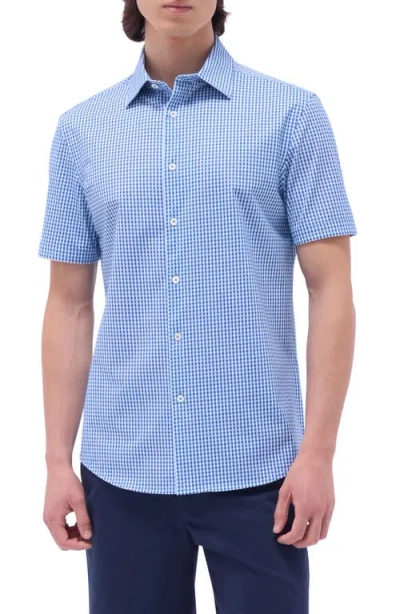 BUGATCHI BUGATCHI MILES OOOHCOTTON® GINGHAM SHORT SLEEVE BUTTON-UP SHIRT