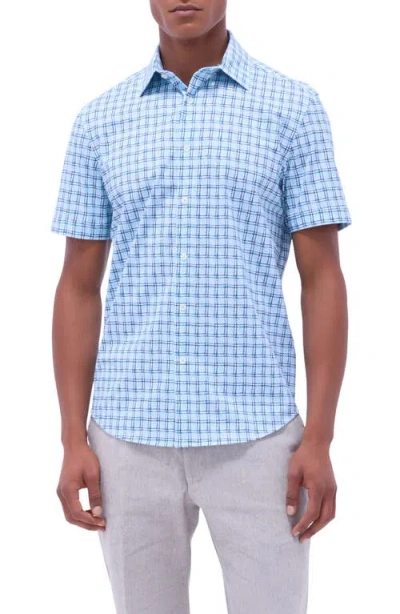 BUGATCHI BUGATCHI MILES OOOHCOTTON® WINDOWPANE SHORT SLEEVE BUTTON-UP SHIRT