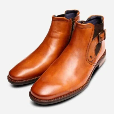 BUGATTI MENS SHOES BUGATTI DESIGNER SCHNALLE REISSVERSCHLUSS DEMI STIEFEL IN LICHT BROWN