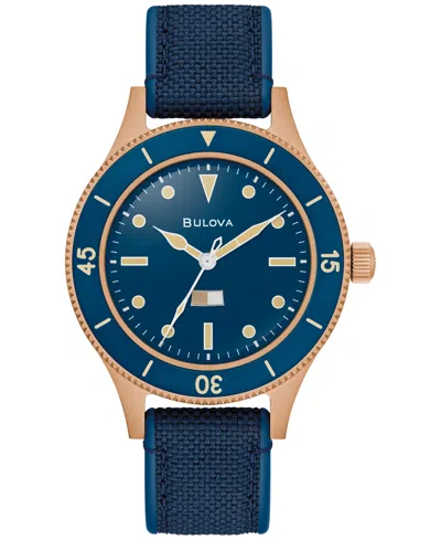 BULOVA 150TH ANNIVERSARY MEN'S AUTOMATIC MIL-SHIPS BLUE NYLON STRAP WATCH 41MM