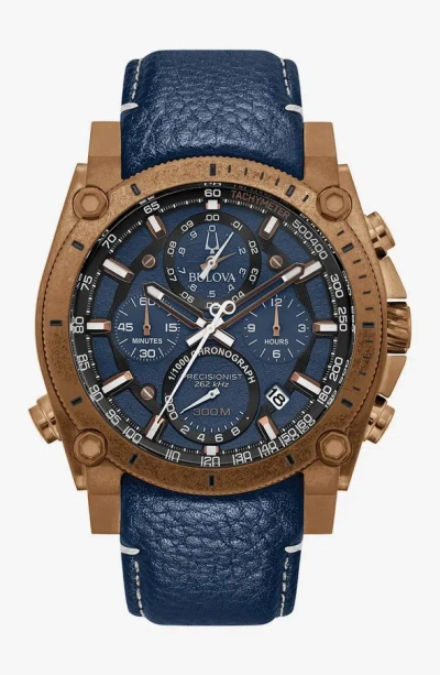 BULOVA BULOVA PRECISIONIST 97B186 MEN'S CHRONOGRAPH WATCH BLUE DIAL LEATHER BAND