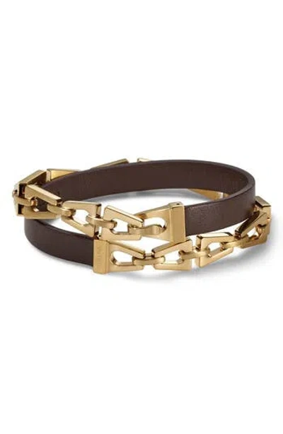 BULOVA BULOVA STAINLESS STEEL & LEATHER WRAP BRACELET