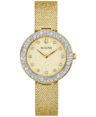 BULOVA WOMEN'S CRYSTAL GOLD-TONE STAINLESS STEEL MESH BRACELET WATCH 32MM