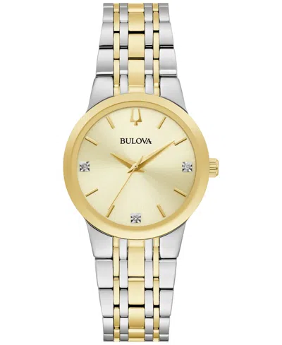 BULOVA WOMEN'S MODERN DIAMOND ACCENT TWO-TONE STAINLESS STEEL BRACELET WATCH 30MM