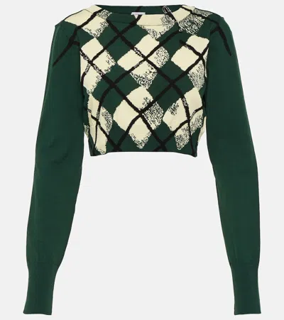BURBERRY ARGYLE CROPPED COTTON SWEATER