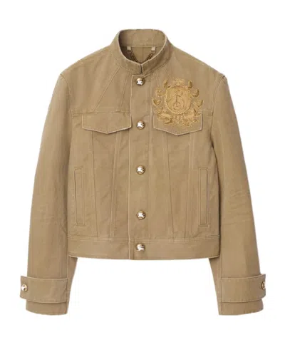 BURBERRY BURBERRY LOGO EMBROIDERED HIGH-NECK JACKET
