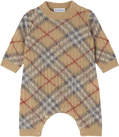 BURBERRY BABY BEIGE CHECK ALPACA WOOL SILK BLEND JUMPSUIT