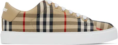 BURBERRY BEIGE CHECK & LEATHER SNEAKERS