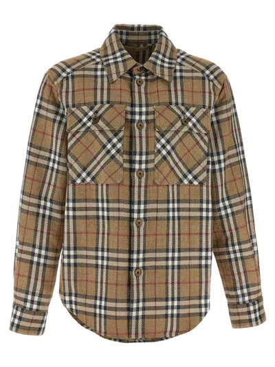 BURBERRY MEN BEIGE CHECK DOUBLE FACE SHIRT, M LUXURY SHIRTS FOR MEN DARVEYS