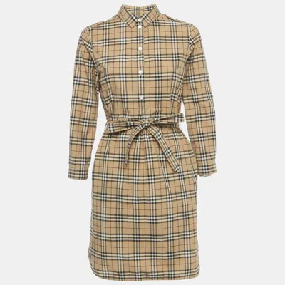 BURBERRY BEIGE CHECK PRINT COTTON SHIRT DRESS S