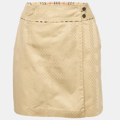BURBERRY BEIGE COTTON JACQUARD MINI WRAP SKIRT L