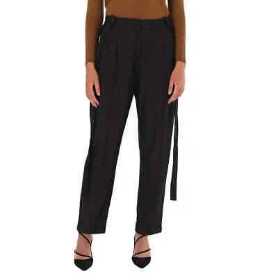 BURBERRY BURBERRY BLACK CHIFFON AND JERSEY TAILORED TROUSERS WITH STRAP DETAIL, BRAND