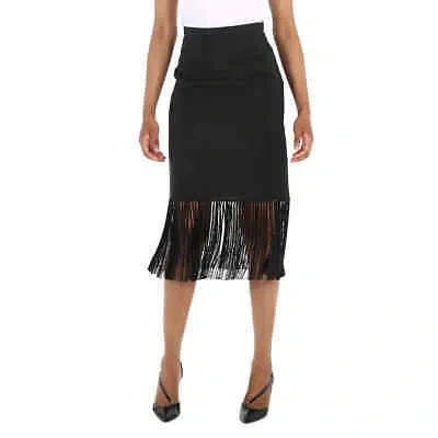 BURBERRY BURBERRY BLACK MOHAIR WOOL A-LINE FRINGED SKIRT