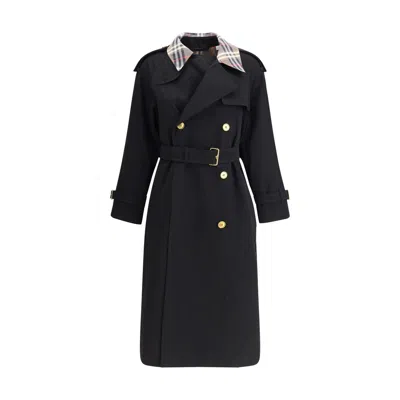 BURBERRY CASTLEFORD LONG TRENCH COAT WITH CHECK COLLAR