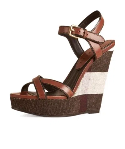 BURBERRY CHECK BUCKLE WEDGE SANDALS