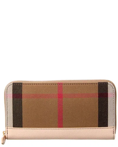 BURBERRY BURBERRY CHECK CANVAS & LEATHER ZIP AROUND WALLET