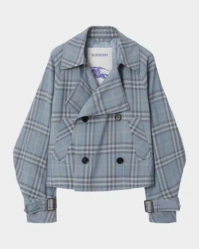 BURBERRY CHECK DOUBLE-BREASTED SHORT TRENCH COAT
