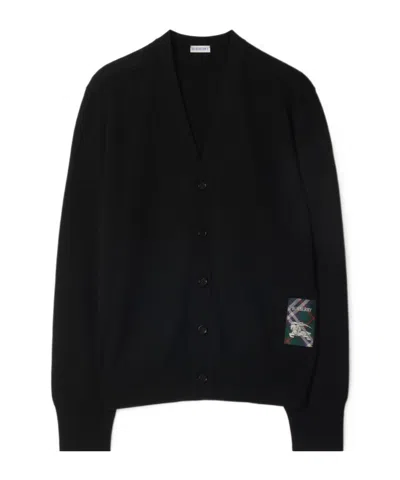 BURBERRY BURBERRY LOGO PATCH V-NECK KNITTED CARDIGAN
