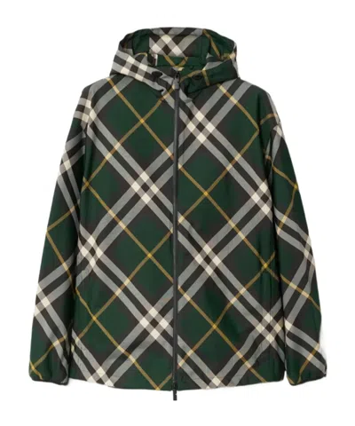 BURBERRY BURBERRY LOGO EMBROIDERED CHECKERED ZIP-UP JACKET