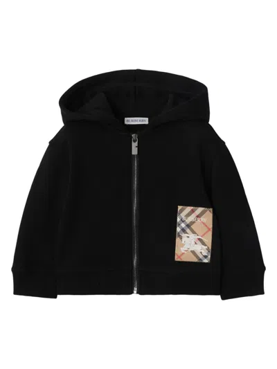 BURBERRY CHECK-PRINT LOGO-PATCH ZIP-UP HOODIE