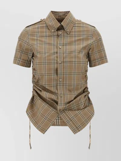BURBERRY CHECK SHIRT WITH SHORT SLEEVES AND ADJUSTABLE SIDE TIES