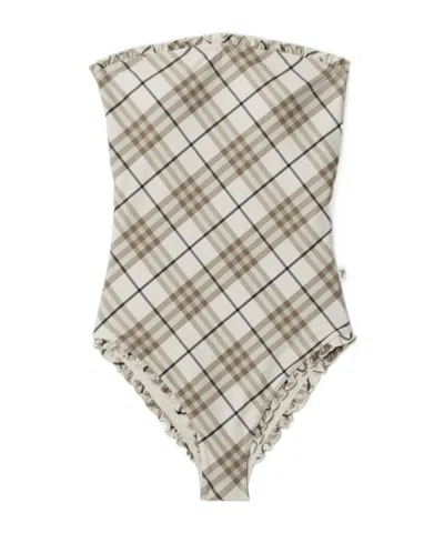 BURBERRY BURBERRY CHECKERED RUFFLE DETAILED ONE-PIECE SWIMSUIT