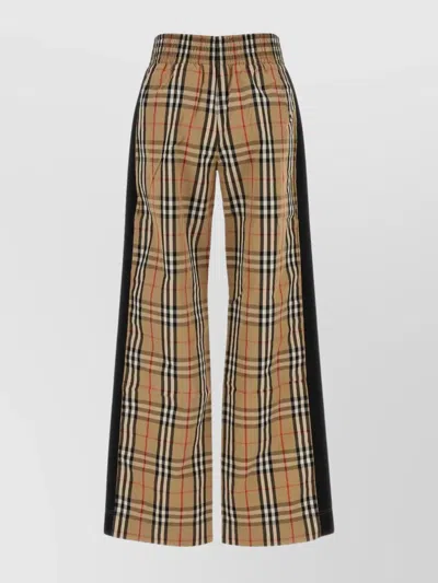 BURBERRY CHECKED COTTON HIGH-RISE WIDE-LEG TROUSERS