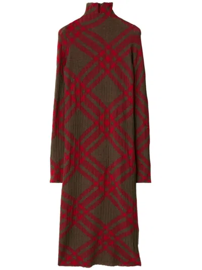 BURBERRY CHECKERED WOOL BLEND SHIFT DRESS