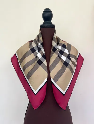 BURBERRY CLASSIC BURBERRY SCARF LOGO BEIGE CHECK HORSEFERRY GRAY BORDER SILK WRAP