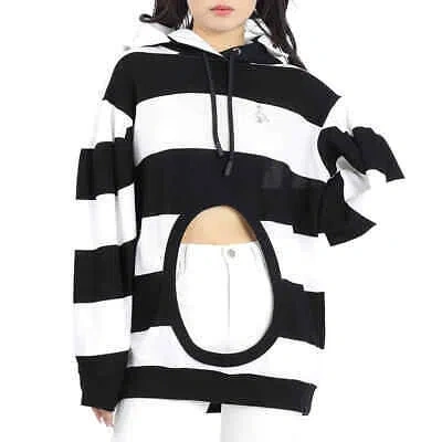 BURBERRY BURBERRY CUT-OUT DETAIL STRIPED COTTON HOODIE