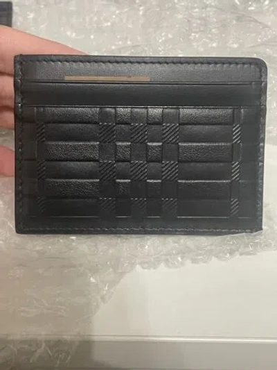 BURBERRY BURBERRY EMBOSSED CHECK LEATHER CARD CASE WALLET $300 100% AUTHENTIC ???