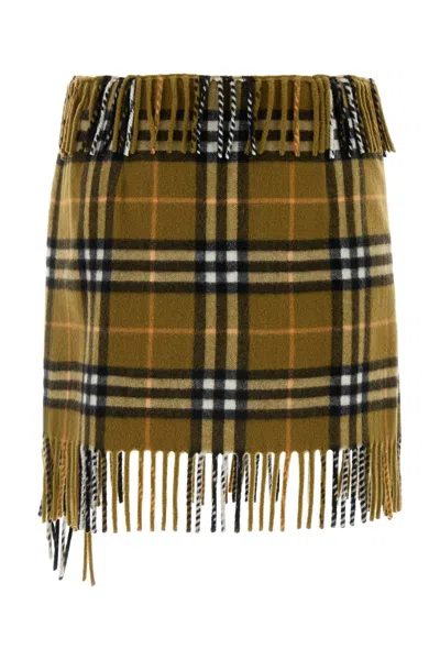 BURBERRY EMBROIDERED WOOL BLEND MINI SKIRT