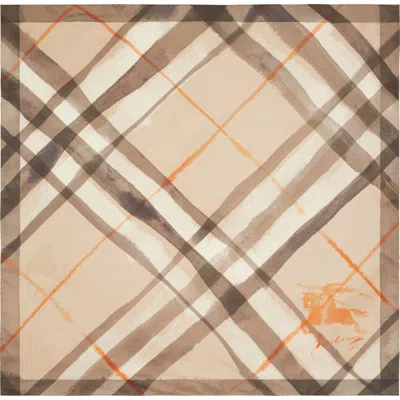BURBERRY BURBERRY EQUESTRIAN KNIGHT DESIGN WATERCOLOR CHECK SILK SQUARE SCARF