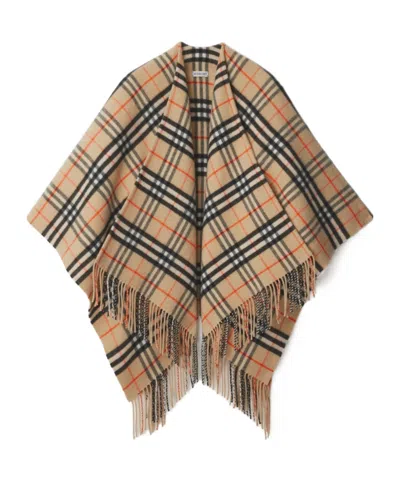 BURBERRY BURBERRY CHECKED FRINGED-EDGE CAPE