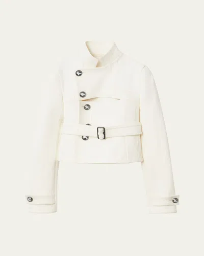 BURBERRY GIU BUTTON-PANEL BELTED SLIM JACKET