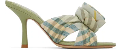 BURBERRY GREEN MEWS ROSE HEELED SANDALS