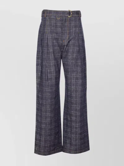 BURBERRY HIGH WAIST PLAID PATTERN TROUSERS WITH BELT