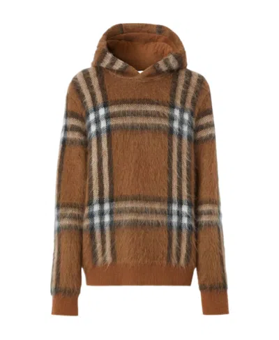 BURBERRY HOUSE CHECK MOHAIR-BLEND HOODIE