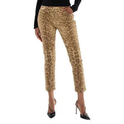 BURBERRY BURBERRY LADIES BEIGE STRAIGHT FIT LEOPARD PRINT JAPANESE DENIM JEANS, WAIST