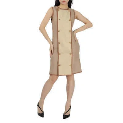 BURBERRY BURBERRY LADIES BISCUIT BUTTON PANEL DETAIL WOOL-BLEND SHIFT DRESS