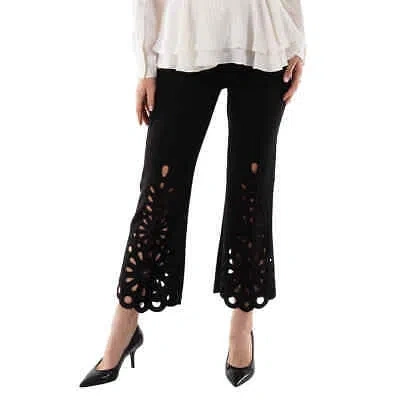 BURBERRY BURBERRY LADIES BLACK ISABELLE EYELET HEM WOOL TROUSERS